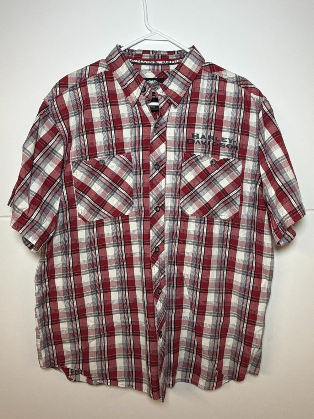Harley Davidson Genuine Motorclothes XL Plaid 2-Pocket Short Sleeve Shirt